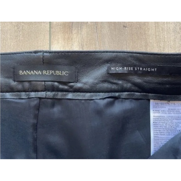 New Women Banana Republic High Rise Straight Black 100% Lamb Leather Pants Sz 34 - Picture 9 of 13